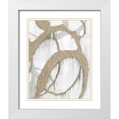 Gold Sparkle Strokes II White Modern Wood Framed Art Print with Double Matting by Morris, Megan