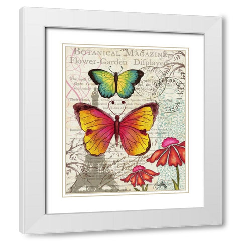 Paris Butterflies I White Modern Wood Framed Art Print with Double Matting by Medley, Elizabeth