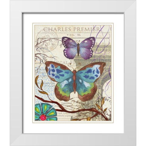 Paris Butterflies II White Modern Wood Framed Art Print with Double Matting by Medley, Elizabeth