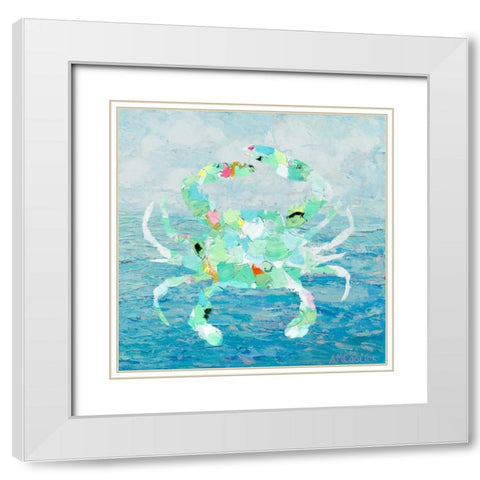 Ocean Crab White Modern Wood Framed Art Print with Double Matting by Coolick, Ann Marie