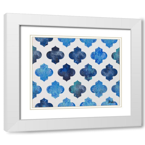 Clean Blue Quatrefoil I White Modern Wood Framed Art Print with Double Matting by Pinto, Patricia
