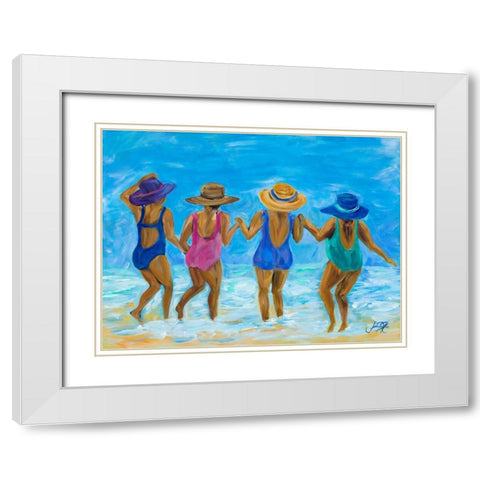 Ladies on the Beach I White Modern Wood Framed Art Print with Double Matting by DeRice, Julie