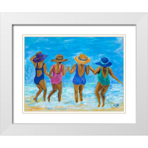 Ladies on the Beach I White Modern Wood Framed Art Print with Double Matting by DeRice, Julie