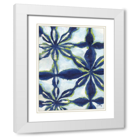 Green and Blue Shibori I White Modern Wood Framed Art Print with Double Matting by Medley, Elizabeth