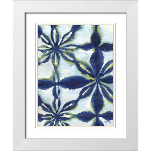 Green and Blue Shibori I White Modern Wood Framed Art Print with Double Matting by Medley, Elizabeth