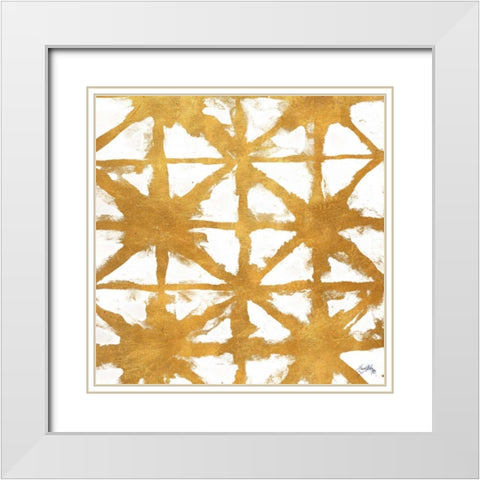 Shibori Gold Square IV White Modern Wood Framed Art Print with Double Matting by Medley, Elizabeth