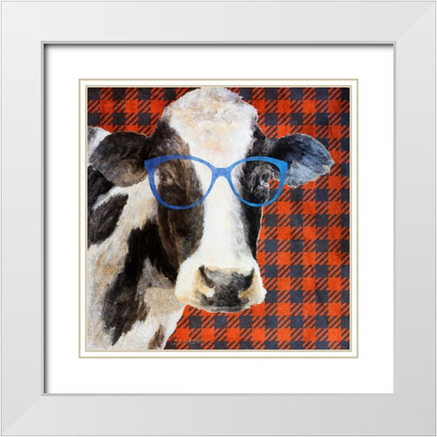 Cool Cow on Pattern White Modern Wood Framed Art Print with Double Matting by Loreth, Lanie