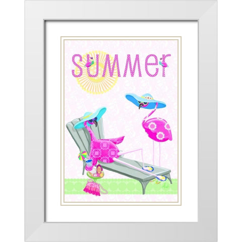 Flamingo Summer I White Modern Wood Framed Art Print with Double Matting by Metz, Andi