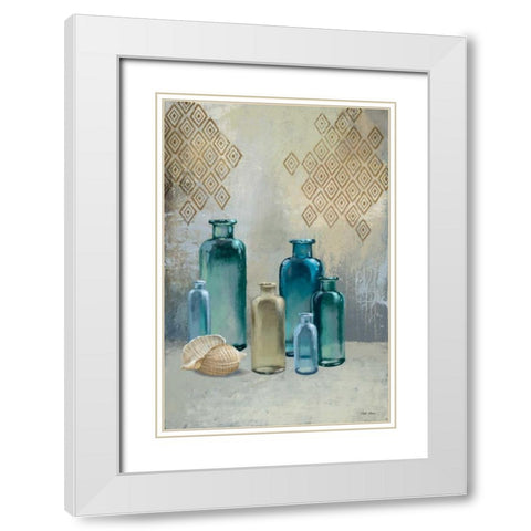 Glass Bottles I White Modern Wood Framed Art Print with Double Matting by Marcon, Michael