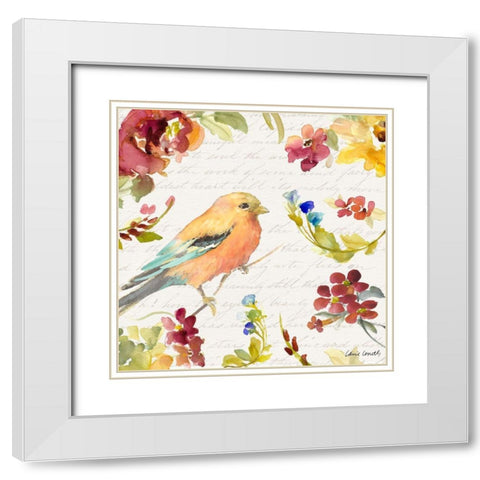 Floral Bird Script II White Modern Wood Framed Art Print with Double Matting by Loreth, Lanie