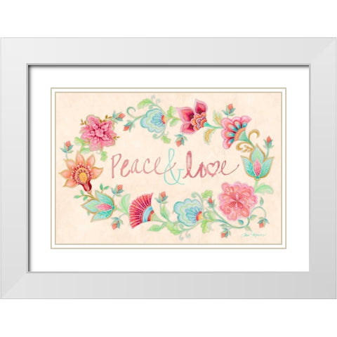 Peace and Love Wreath White Modern Wood Framed Art Print with Double Matting by Gaynor, Janice