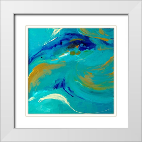 The Sea Sings in Teal Square White Modern Wood Framed Art Print with Double Matting by Loreth, Lanie