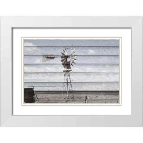 Rusted Windmill on Wood White Modern Wood Framed Art Print with Double Matting by Coppel, Anna