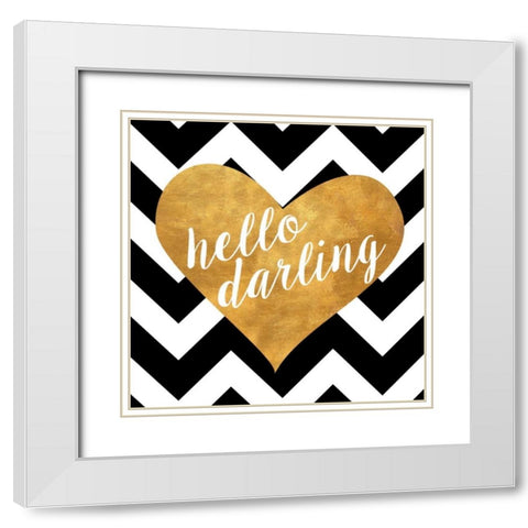 Gold Chevron Hearts Square II White Modern Wood Framed Art Print with Double Matting by SD Graphics Studio