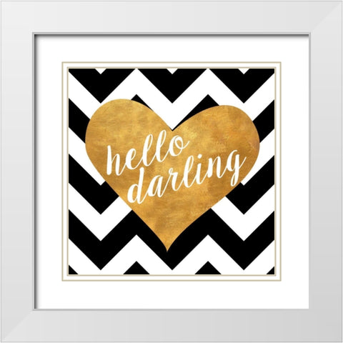 Gold Chevron Hearts Square II White Modern Wood Framed Art Print with Double Matting by SD Graphics Studio