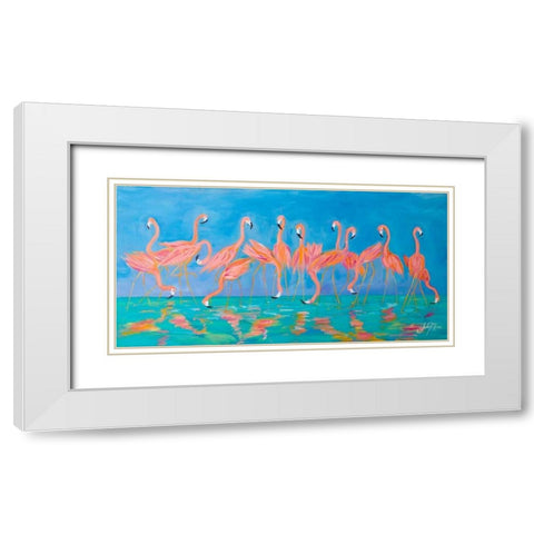 Flamingos White Modern Wood Framed Art Print with Double Matting by DeRice, Julie