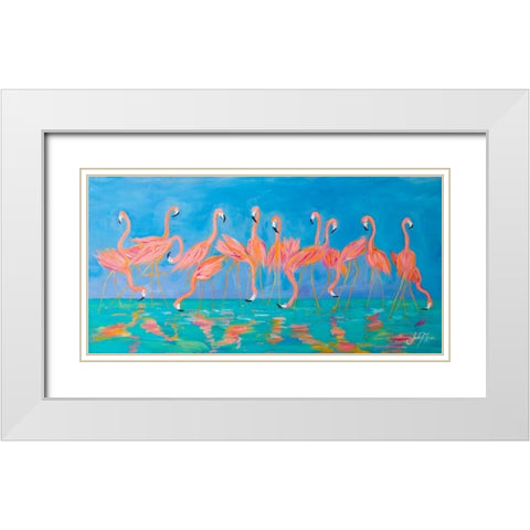 Flamingos White Modern Wood Framed Art Print with Double Matting by DeRice, Julie