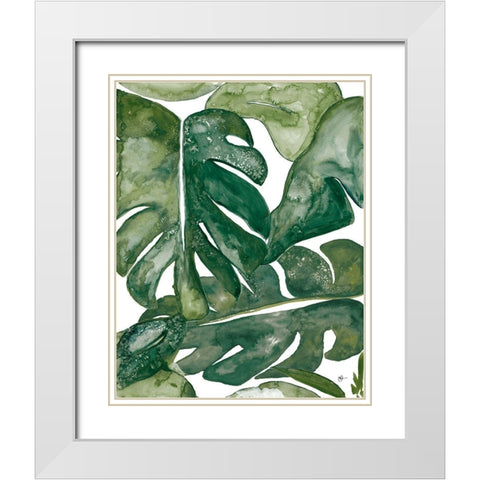 Green Plant Party I White Modern Wood Framed Art Print with Double Matting by Papa, Kat