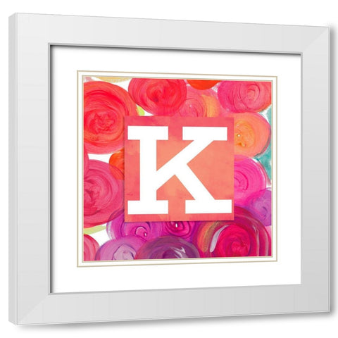 Dot Garden Monogram (K) White Modern Wood Framed Art Print with Double Matting by James, Nola