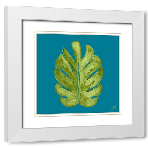 Leaf On Teal I White Modern Wood Framed Art Print with Double Matting by Papa, Kat