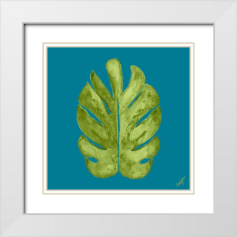 Leaf On Teal I White Modern Wood Framed Art Print with Double Matting by Papa, Kat