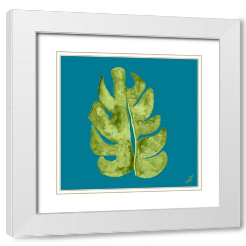 Leaf On Teal II White Modern Wood Framed Art Print with Double Matting by Papa, Kat