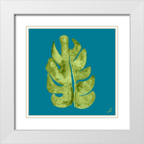 Leaf On Teal II White Modern Wood Framed Art Print with Double Matting by Papa, Kat