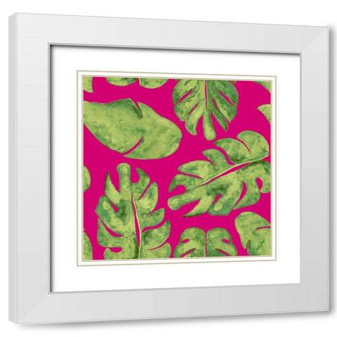 Leaves On Pink White Modern Wood Framed Art Print with Double Matting by Papa, Kat
