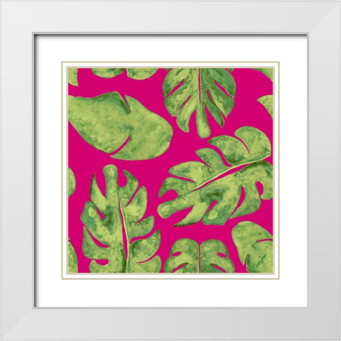 Leaves On Pink White Modern Wood Framed Art Print with Double Matting by Papa, Kat