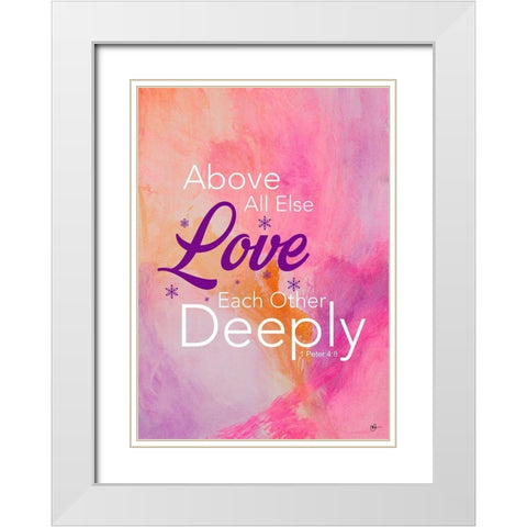 Love Deeply White Modern Wood Framed Art Print with Double Matting by Papa, Kat