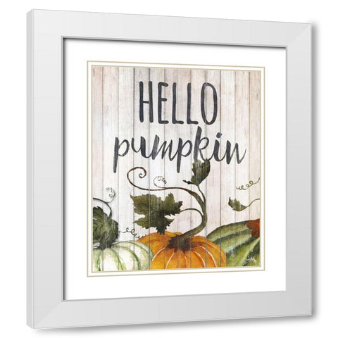 Hello Autumn Gourds I White Modern Wood Framed Art Print with Double Matting by Medley, Elizabeth