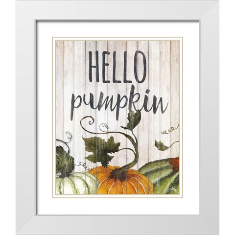 Hello Autumn Gourds I White Modern Wood Framed Art Print with Double Matting by Medley, Elizabeth