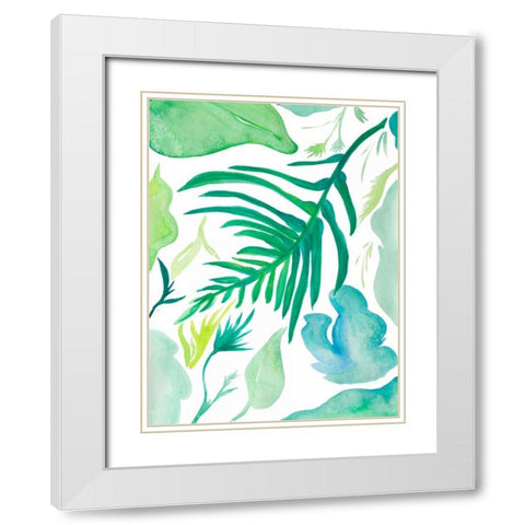 Green Water Leaves I White Modern Wood Framed Art Print with Double Matting by Papa, Kat