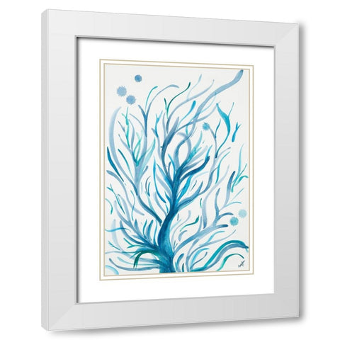 Blue Dancing Tree White Modern Wood Framed Art Print with Double Matting by Papa, Kat