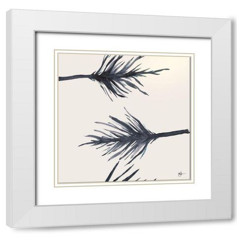 Blue Serenity Leaves White Modern Wood Framed Art Print with Double Matting by Papa, Kat