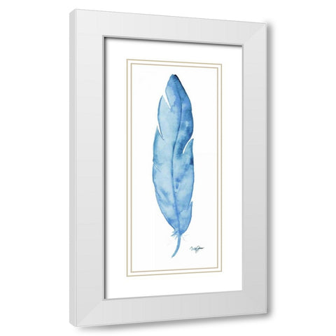 Blue Feather White Modern Wood Framed Art Print with Double Matting by James, Nola