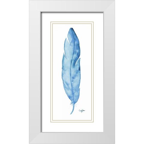 Blue Feather White Modern Wood Framed Art Print with Double Matting by James, Nola