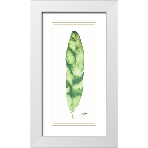 Green Feather White Modern Wood Framed Art Print with Double Matting by James, Nola