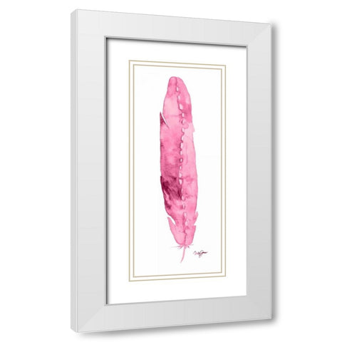 Pink Feather White Modern Wood Framed Art Print with Double Matting by James, Nola