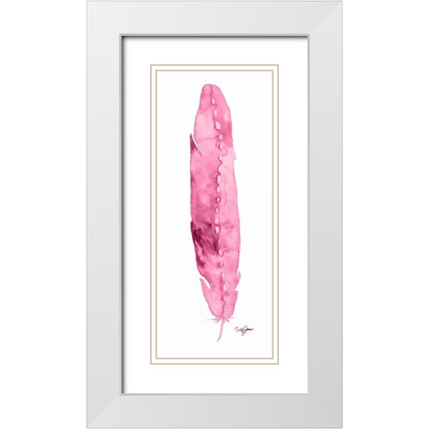 Pink Feather White Modern Wood Framed Art Print with Double Matting by James, Nola