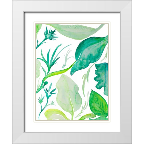Green Water Leaves II White Modern Wood Framed Art Print with Double Matting by Papa, Kat