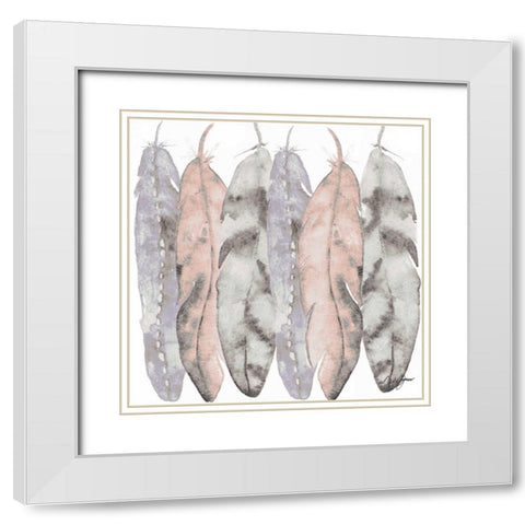 Hanging Feathers White Modern Wood Framed Art Print with Double Matting by James, Nola