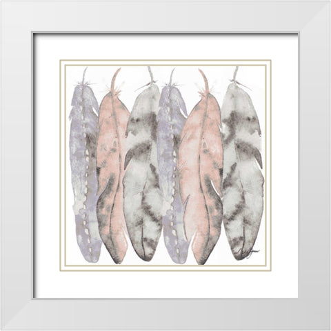Hanging Feathers White Modern Wood Framed Art Print with Double Matting by James, Nola