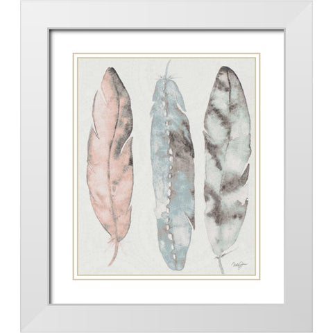 Three Feathers White Modern Wood Framed Art Print with Double Matting by James, Nola