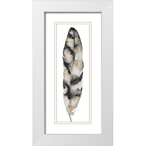 Black and Gold Feather White Modern Wood Framed Art Print with Double Matting by James, Nola