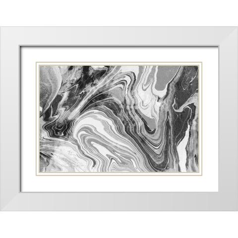 Marbling BW White Modern Wood Framed Art Print with Double Matting by Peck, Gail