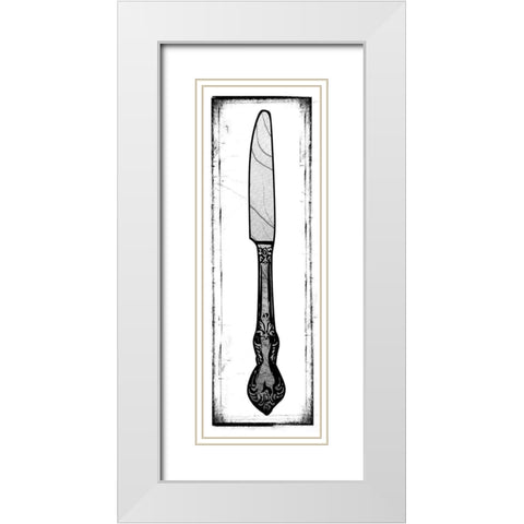 Bon Appetit Knife White Modern Wood Framed Art Print with Double Matting by Medley, Elizabeth