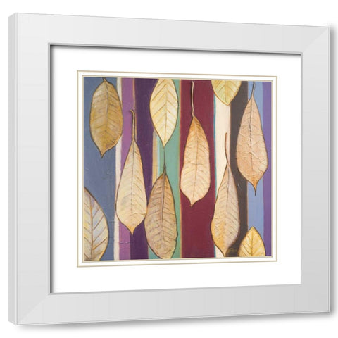 Leaves And Stripes I White Modern Wood Framed Art Print with Double Matting by Pinto, Patricia