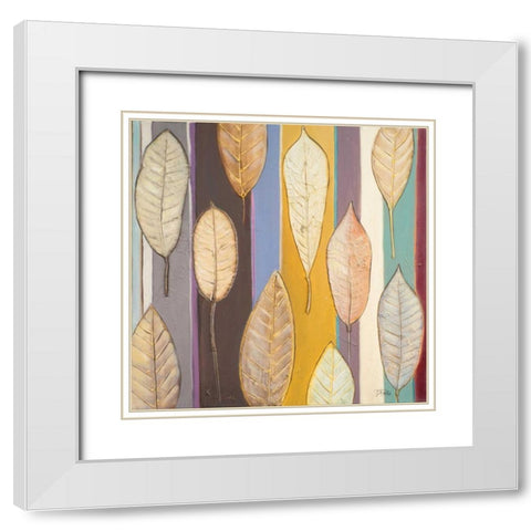 Leaves And Stripes I White Modern Wood Framed Art Print with Double Matting by Pinto, Patricia