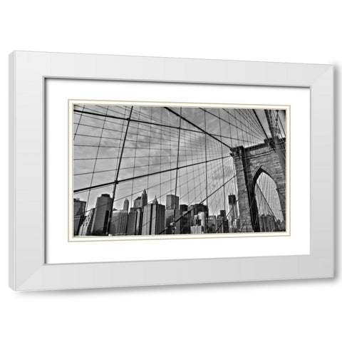 Brooklyn Bridge White Modern Wood Framed Art Print with Double Matting by Bill Carson Photography